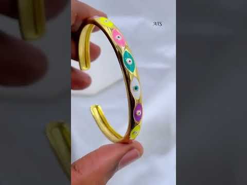 Copper Multi Colour Evil Eye Enamel 18K Gold Bangle Cuff Kada Bulk
