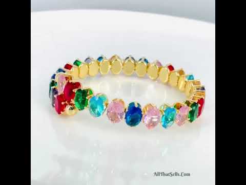 Multi Color Oval Cubic Zirconia Copper Free Size Bangle Kada Bulk