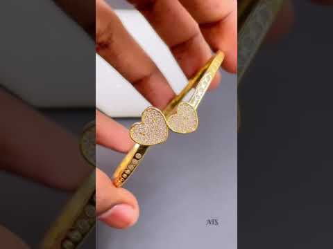 Dual Heart Love Cubic Zirconia 18K Gold Bangle Kada For Women Bulk