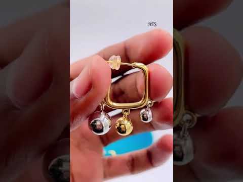 Glossy Balls Two Tone 18K Gold Anti Tarnish Hoop Bali Earrings Bulk
