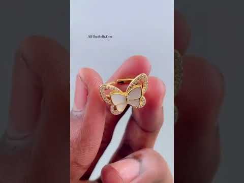 Butterfly Mother Of Pearl CZ Gold Copper Adjustable Ring Bulk