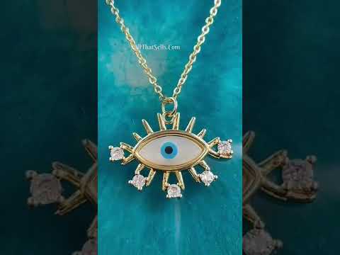 Copper Evil Eye Mother Of Pearl Cubic Zirconia Gold Pendant Women Bulk