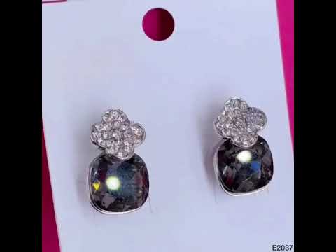 Quatrefoil Aaa Crystal CZ Black Rhodium Stud Earring Bulk