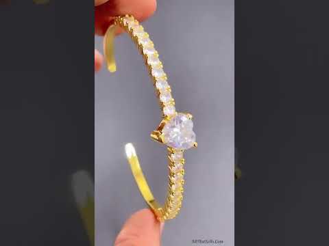 Heart Love Blue Cubic Zirconia 18K Gold Copper Bangle Cuff Women Bulk