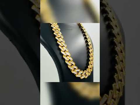 Hip Hop Iced Out Alloy Cuban Curb Gold Rhinestone Baguette Stainless Steel Necklace Chain 20"