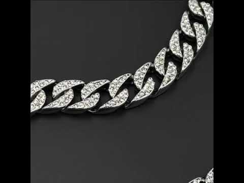 Thick Heavy Punk Chunky Curb Cuban Hip Hop Iced Out Rhinestone Silver Chain Men