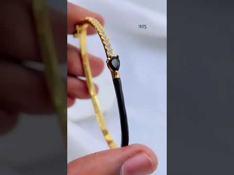 Black Spinel CZ Slim Pear Enamel 18K Gold Cuff Bracelet Bulk