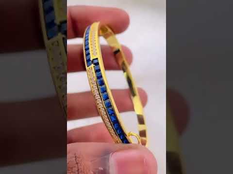 Rainbow Red Green Princess CZ 18K Gold Openable Kada Bangle Bulk