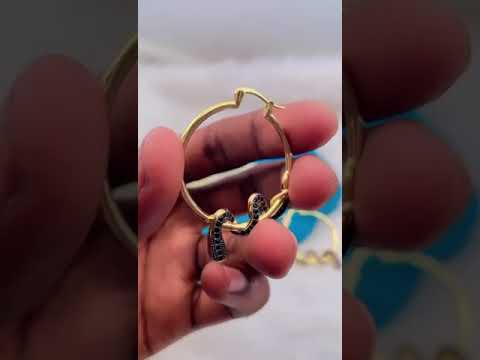 Snake Black Cubic Zirconia 18K Gold Copper Hoop Earring for Women