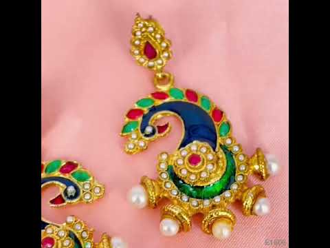 Peacock Meenakari Red Green Pearl Dangling Earring For Women Bulk