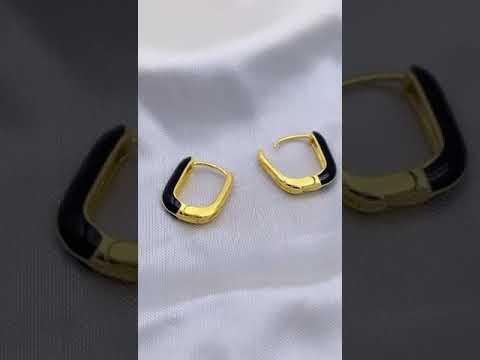 Enamel 18K Gold Copper Rectangle Hoop Stud Earring For Women Bulk