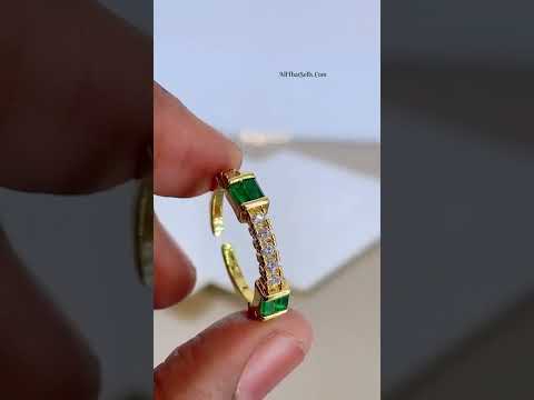 Smart Emerald Green Cubic Zirconia 18K Gold Open Back Ring Women Bulk