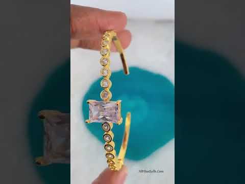 Emerald Cut Blue Cubic Zirconia 18K Gold Copper Bangle Cuff Women Bulk