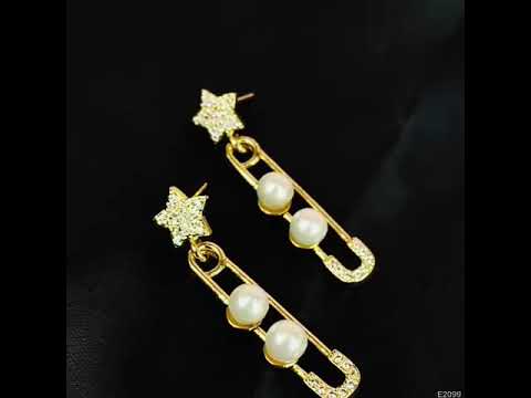 Safety Pin Star Gold Pearl Dangler Earring For Women Bulk
