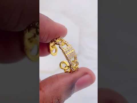 Studded Curb 18K Gold Copper Open Back Free Size Ring For Women Bulk