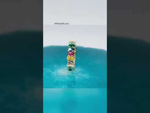 Oval Rainbow Multi Color Cubic Zirconia Gold Eternity Band Ring Bulk