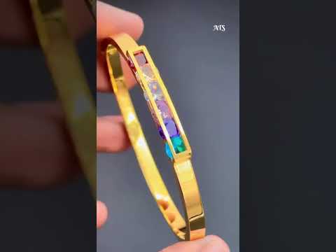Rainbow Multi Colour Zircons 18K Rose Gold Stainless Steel Openable Kada bangle for Women