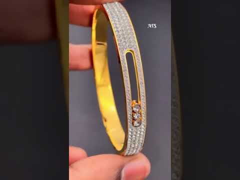 Dancing Zircons 18K Gold Stainless Steel Openable Kada Bangle Bulk
