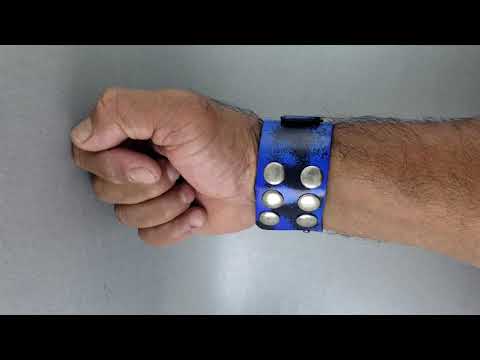 Skull Denim Blue Handcrafted Leather Wrist Band Strap Biker Bracelet