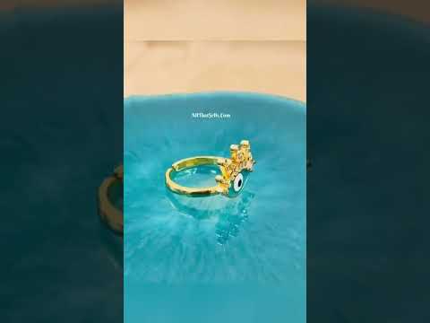 Aqua Green Evil Eye Baguette Cubic Zirconia Gold Copper Ring Bulk