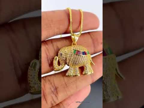 Copper Cubic Zirconia Rainbow Gold Elephant Pendant Chain Women Bulk