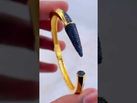 Black Nail 3D CZ Glossy 18K Gold Cuff Kada Bracelet Bulk