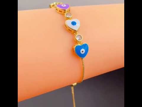 Valentine neon hearts evil eye 18k gold copper adjustable bracelet
