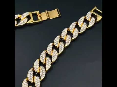 Hip Hop Iced Out Thick Heavy Punk Chunky Curb Cuban Rhinestone Gold Chain Necklace Men