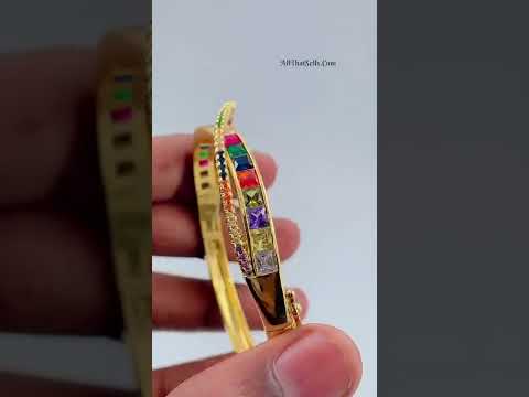Rainbow Princess Cut CZ Crystal Copper Gold Bangle Kada Bulk