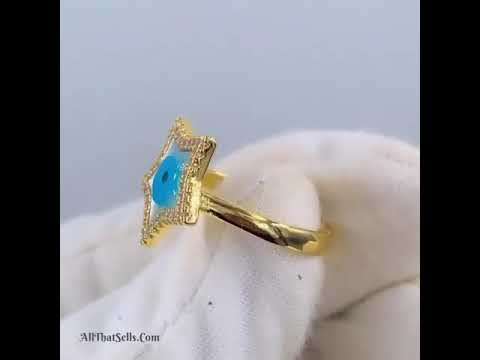Star Evil Eye Mother Of Pearl Gold Cubic Zirconia Adjustable Ring Bulk