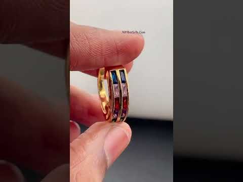 Invisible Multi Color Baguette CZ 18K Gold Copper Ring Bulk