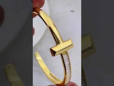 Luxury Invisible Setting Baguette Copper 18K Gold Cuff Bangle Bulk