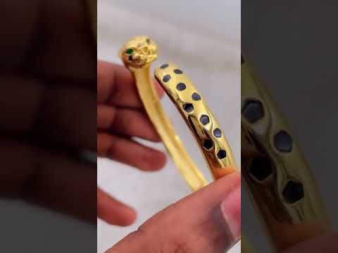 Black Spotted Panther Leopard 18K Gold Openable Cuff Kada Bangle Bulk