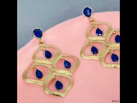 Dew Drop Antique Gold Plated Blue Dangling Earring For Women Bulk