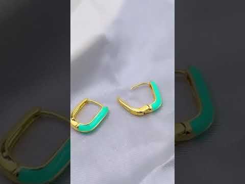 Enamel 18K Gold Copper Rectangle Hoop Stud Earring For Women Bulk