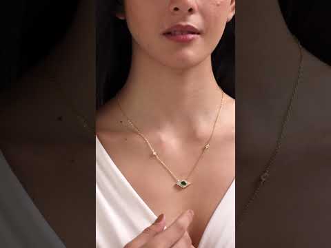 Copper Evil Eye Rhombus Cubic Zirconia Emerald Green Gold Link Pendant Chain Necklace For Women