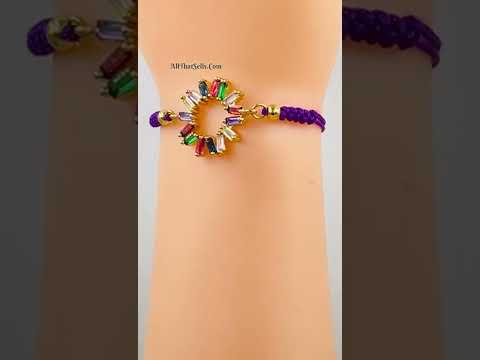 Rainbow Copper Multi Blue CZ Crystal Thread Adjustable Bracelet Bulk