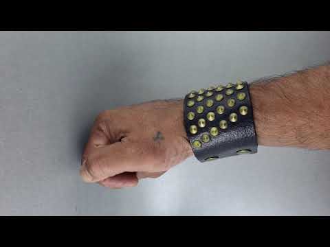 Bronze Disco Casual Black Handcrafted Leather Wrist Band Bracelet Bulk