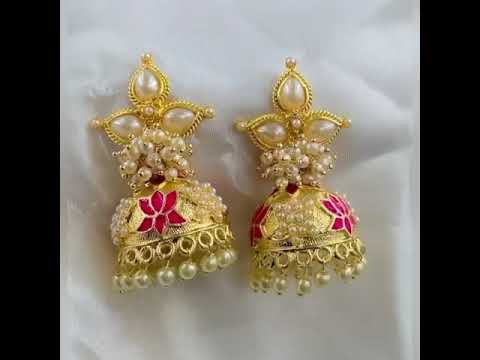 Red Meenakari Lotus Pearl Jhumki Earring For Women Bulk