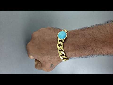 Salman Curb 18K Gold Plated Stainless Steel Turquoise Bracelet Bulk