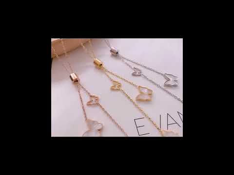 Stainless Steel Crystal Butterfly Necklace Chain For Women Gold Bulk