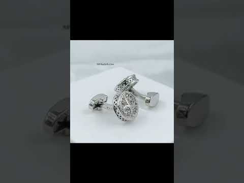 Round Silver Diamond Cufflinks In Box Bulk