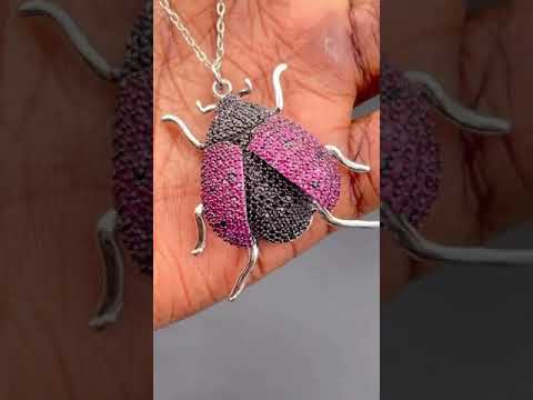 Lady Bird Insect Pink Black Studded Silver Pendant Chain Women Bulk