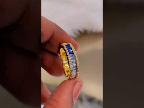 Graduating Shades Of Blue Zircon 18K Gold Copper Free Size Ring Bulk