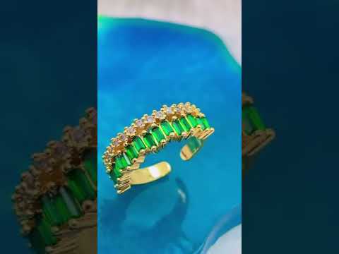 Ruby Red Cubic Zirconia Crystal Baguette Gold Adjustable Ring Bulk