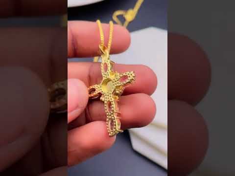 Pink Sapphire Evil Eye Cross Jesus CZ Gold Copper Pendant Chain Bulk
