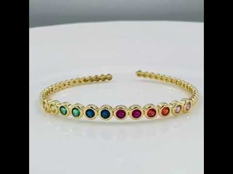 Rainbow Multi Colour CZ 18K Gold Copper Bangle Cuff Kada Bulk