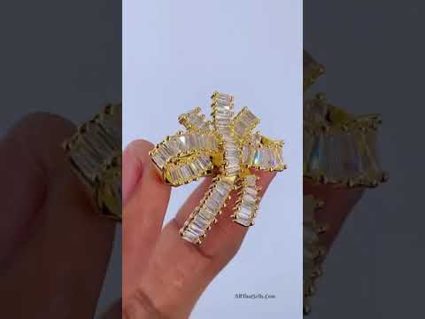 Ribbon Baguette CZ 18K Gold Anti Tarnish Copper Free Size Ring Bulk