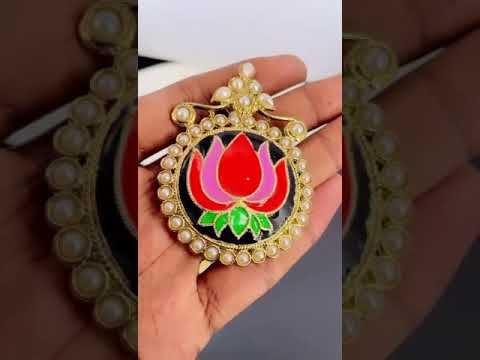 Statement Large Lotus Flower Pink Green Orange Black Stud Earring