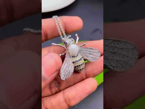 Insect Honey Bee Pearl Cubic Zirconia Silver Copper Pendant Chain Bulk